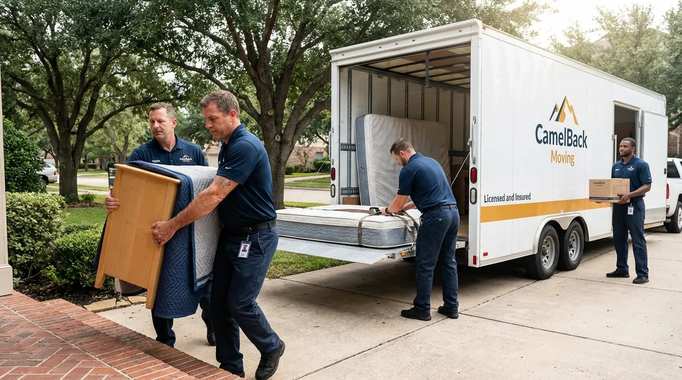 Crew loading residential truck for cross-state move from Altadena, CA